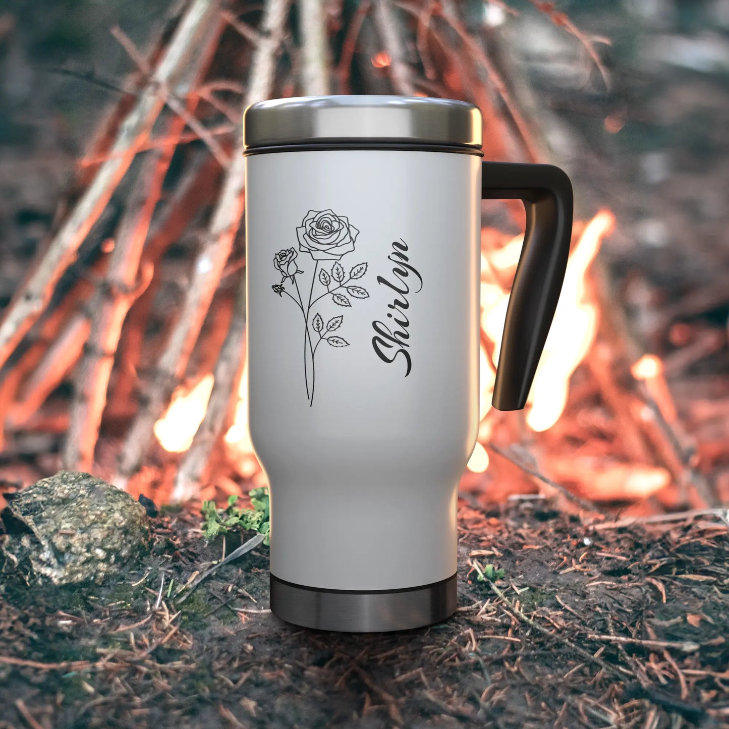 Personalized Birth Flower 14oz Travel Mug with Handle AnywherePOD