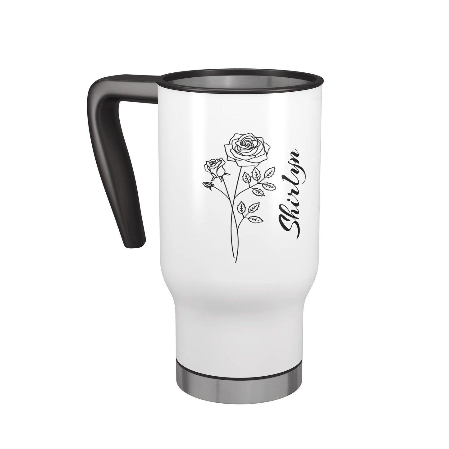 Personalized Birth Flower 14oz Travel Mug with Handle AnywherePOD