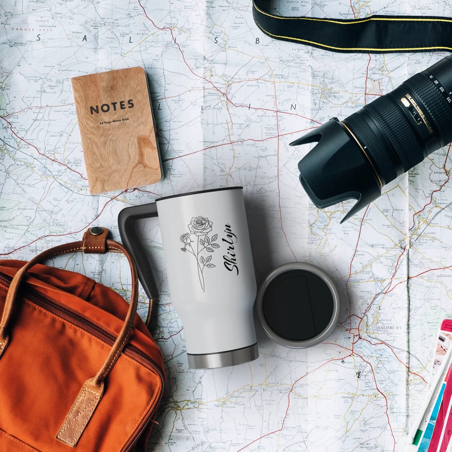 Personalized Birth Flower 14oz Travel Mug with Handle AnywherePOD