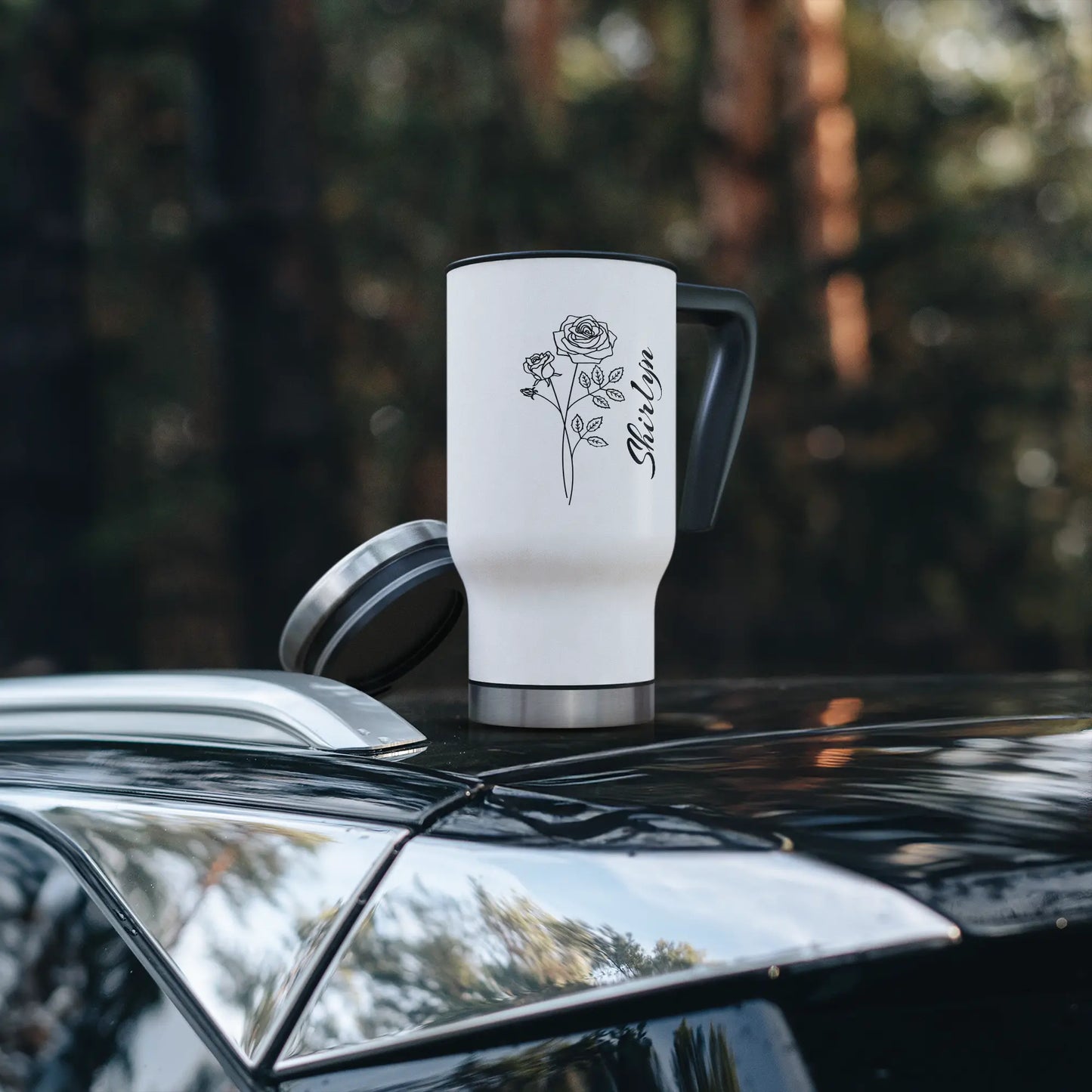 Personalized Birth Flower 14oz Travel Mug with Handle AnywherePOD