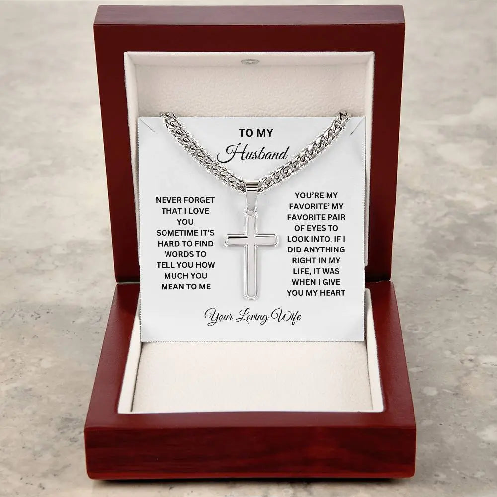 To My Husband Artisan Cross Necklace ShineOn Fulfillment