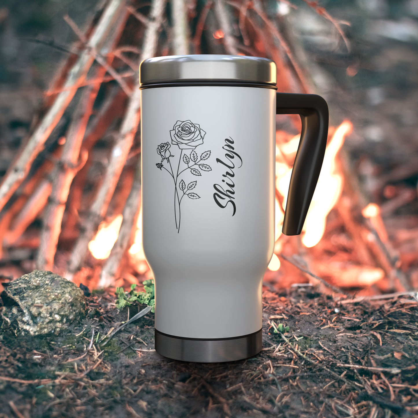 Personalized Birth Flower 14oz Travel Mug with Handle