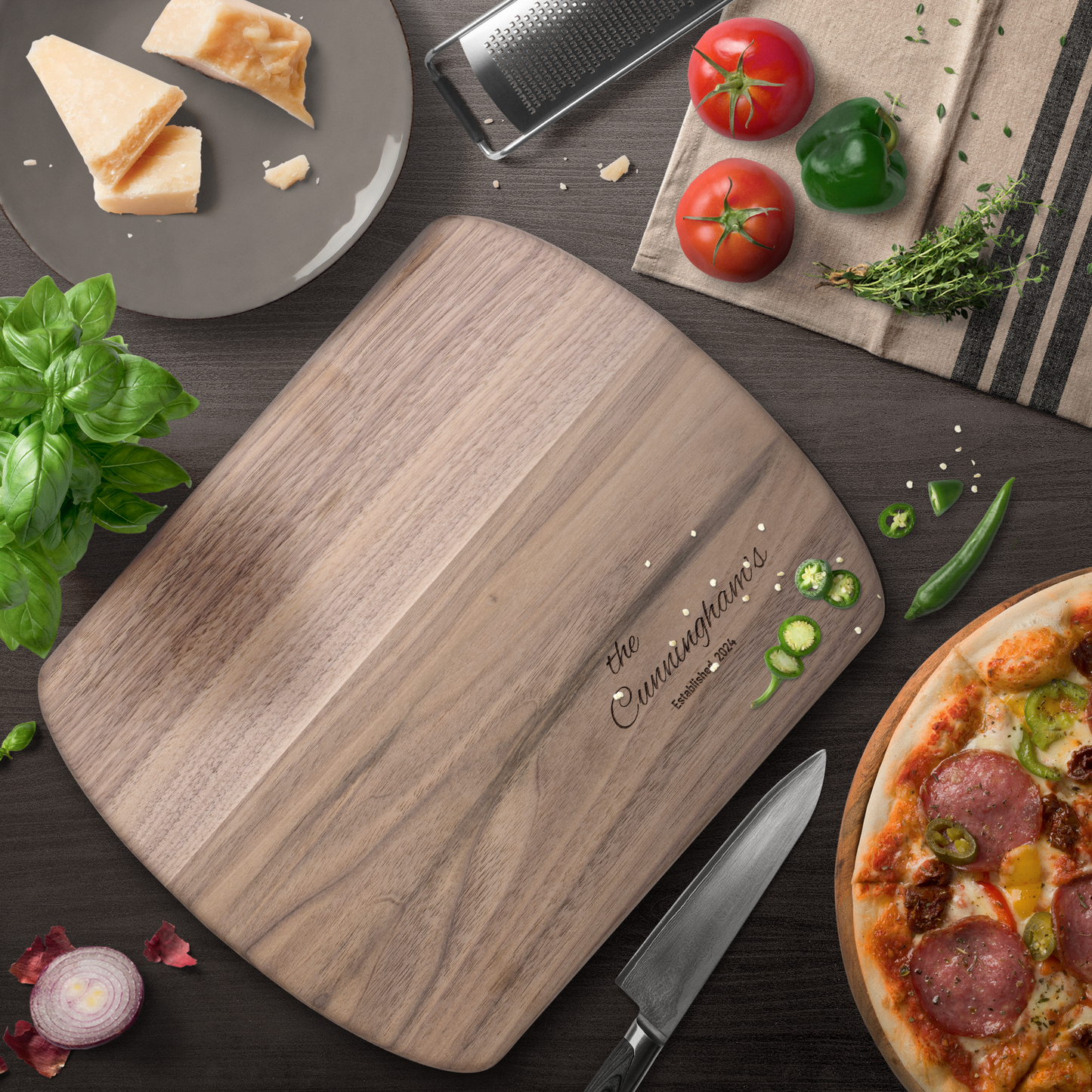 Personalized Family Name Hardwood Oval Cutting Board